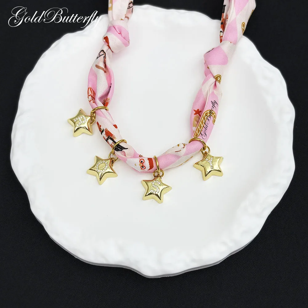 Custom Name Necklace Personalized Zircon Letter Pendant Star Ribbon Chain Jewelry Fashion Accessory Christmas Gift for Women