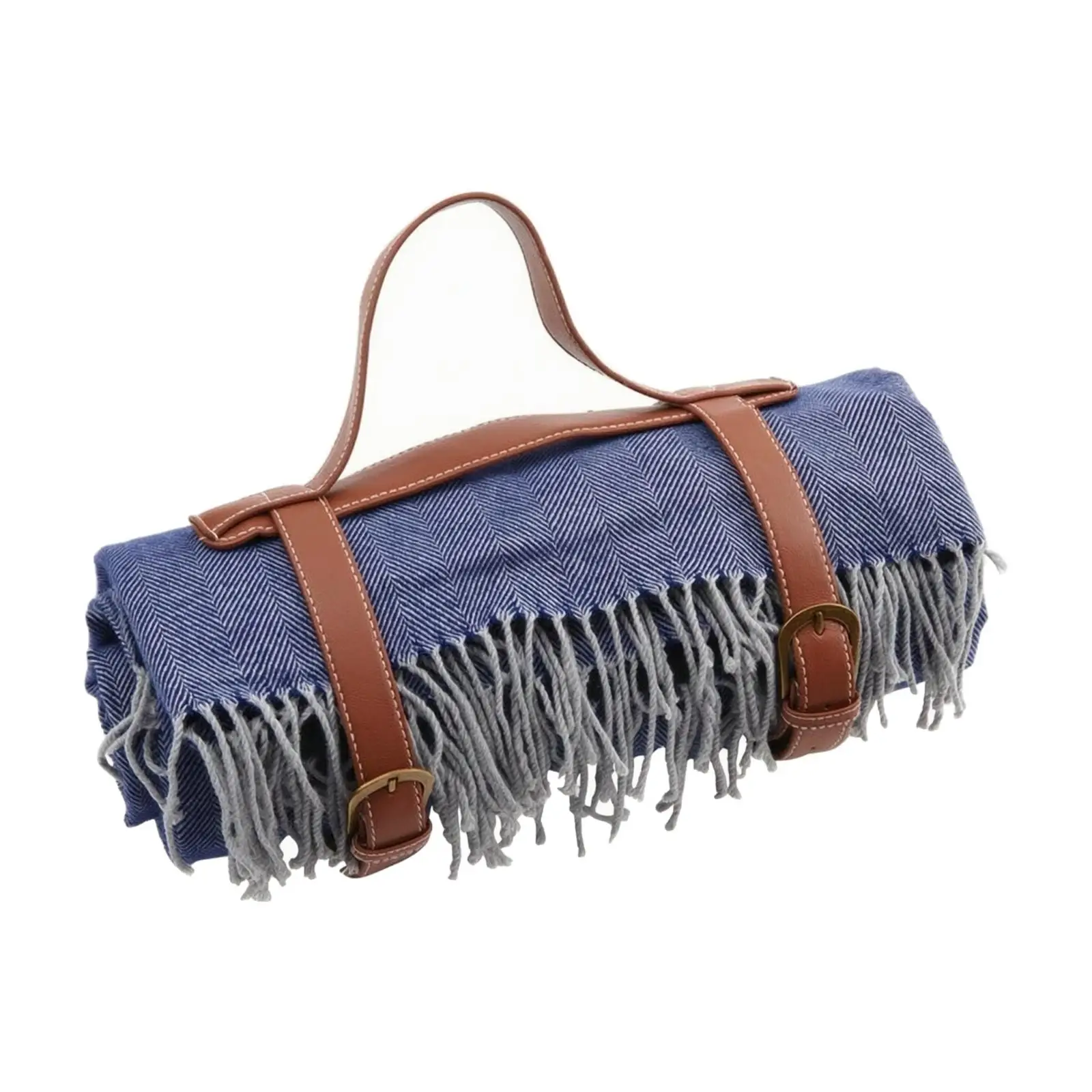 Woven Picnic Blanket Rectangular 150x200cm Fringe Edge Travel Mat with Carry Handle for Outdoor Leisure Activities