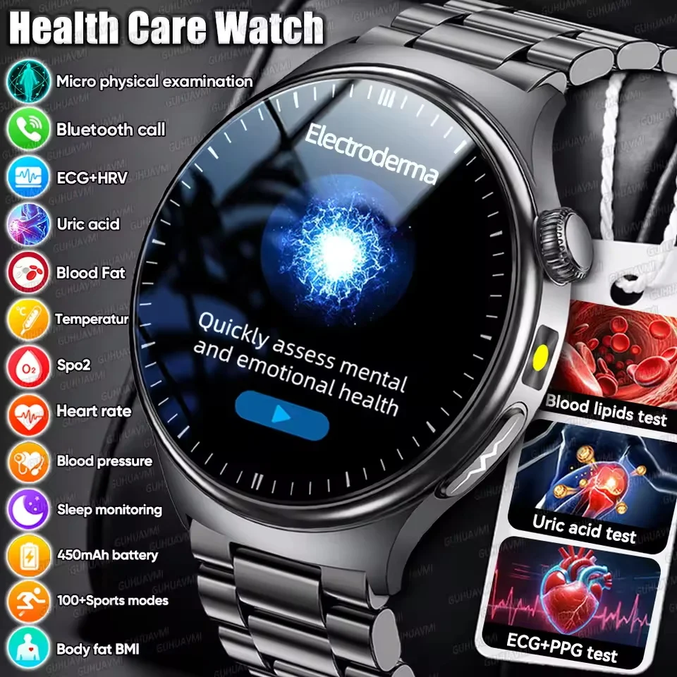 Newly Upgraded AI Micro Physical Examination SmartWatch Precise Measurement ECG Blood Pressure Uric Acid Lipids Health Watch Man