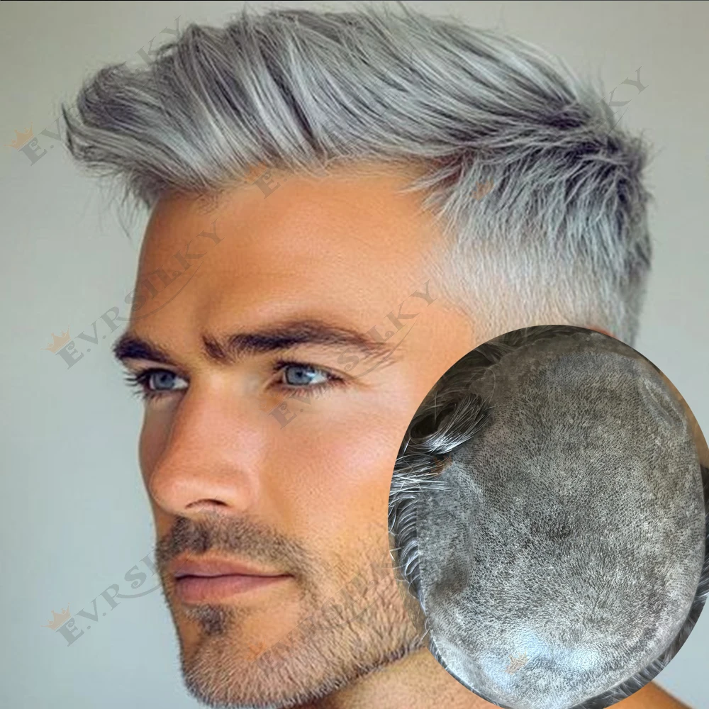 1b80 1b40 1b50 أبيض رمادي الرجال الشعر المستعار غير قابل للاكتشاف الرجل العجوز الباروكات قطع الشعر سوبر خط الشعر الطبيعي كامل الجلد نظام الشعر البشري