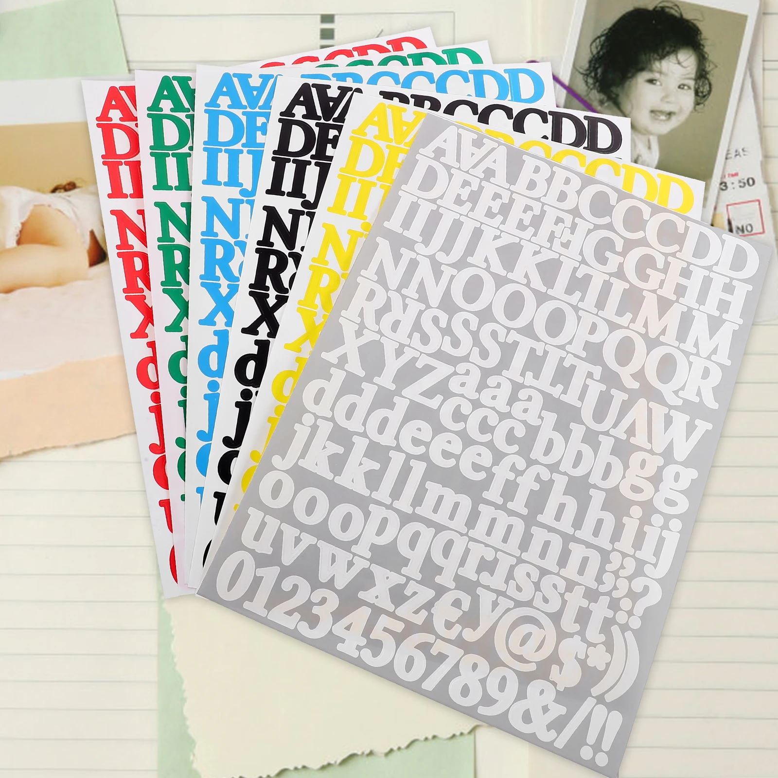

12 Sheets Letter and Number Stickers Waterproof DIY Alphabet Decals for Laptop Water Bottle Decoration Scrapbook Craft Supplies