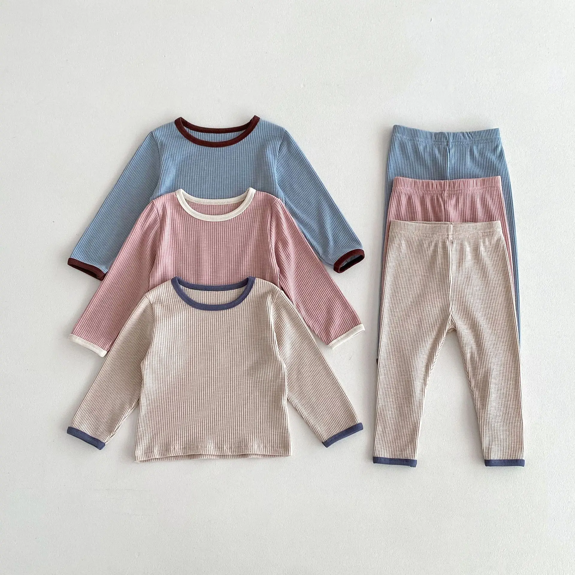 Autumn Korean Childrens Home Fury  New Long sleeved Childrens Cotton Comfortable Two Piece Set for 1-6 Year Old Casual Children