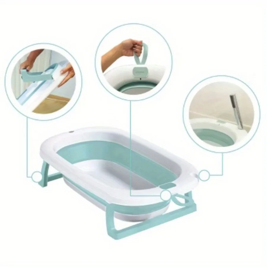 حوض استحمام للأطفال قابل للطي، قابل للتعليق، محمول، غير قابل للانزلاق، مناسب للمساحات الصغيرة مع تحذير لميزان الحرارة