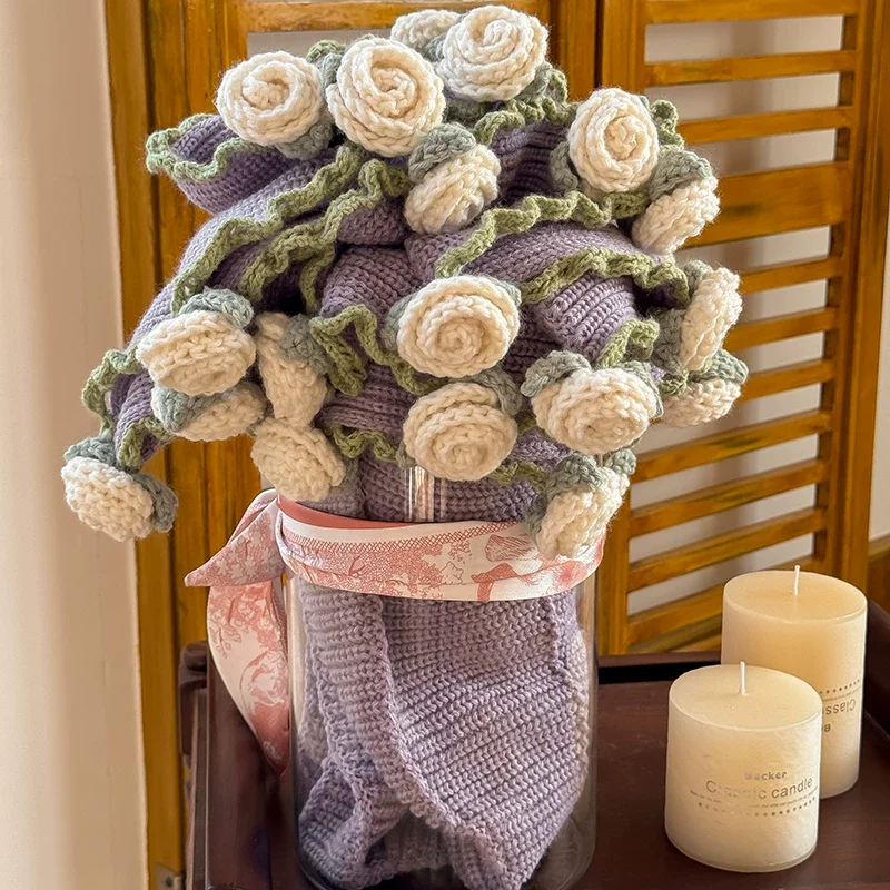

Handmade Knit Rose Blanket, Circular Floor Mat & Napping Throw, 3D Flower Design for Bedroom,Photography Prop & Cozy Home Decor