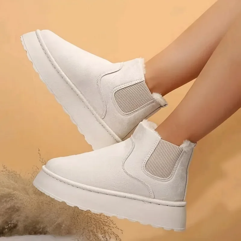 Women Snow Boots Trendy Winter Fleece Lining Cotton Shoes Slip-on Platform Warm Shoes Women Outdoor Non-slip Female Cotton Boots