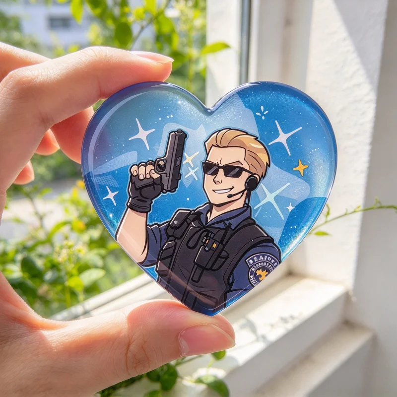 Resident Evil AlBert Wesker Heart Acrylic Pin – Anime Game Villain Badge Bag Backpack Jacket Accessory Gift for Fans