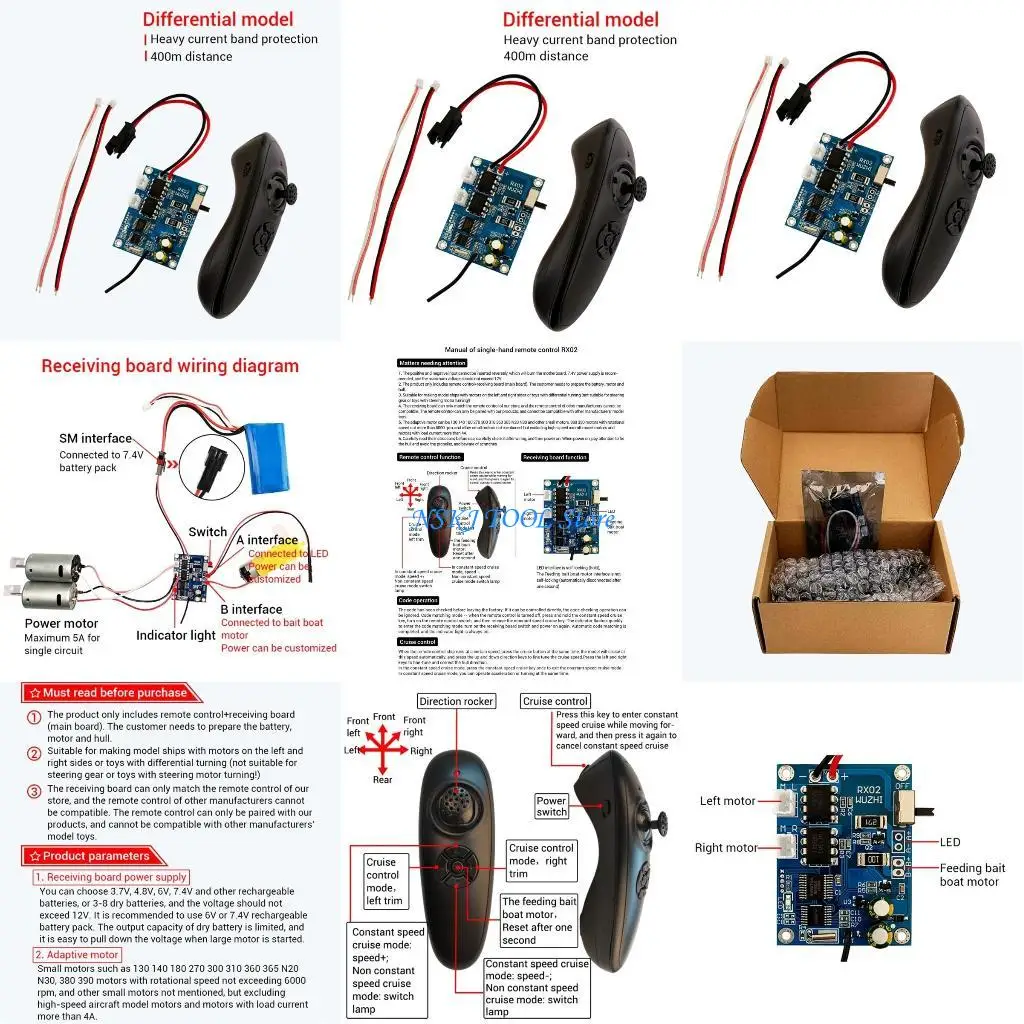 

L8RC Transmitter Remote Controller Large Power Receiver Radio System Compatible-for DIY RC Boat Car Ship Wireless Controlling