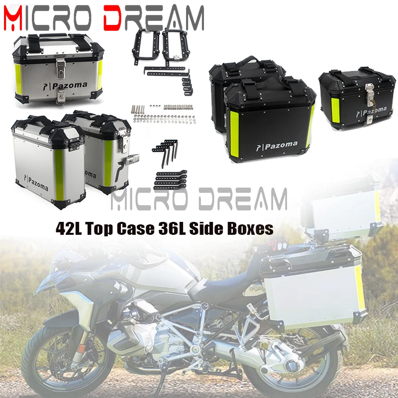 

Side/Tail Pannier Boxes Cargo Aluminum Travel Suitcase 36L Side Boxes 42L Top Case w/Quick Release Detachable Mounting Bracket