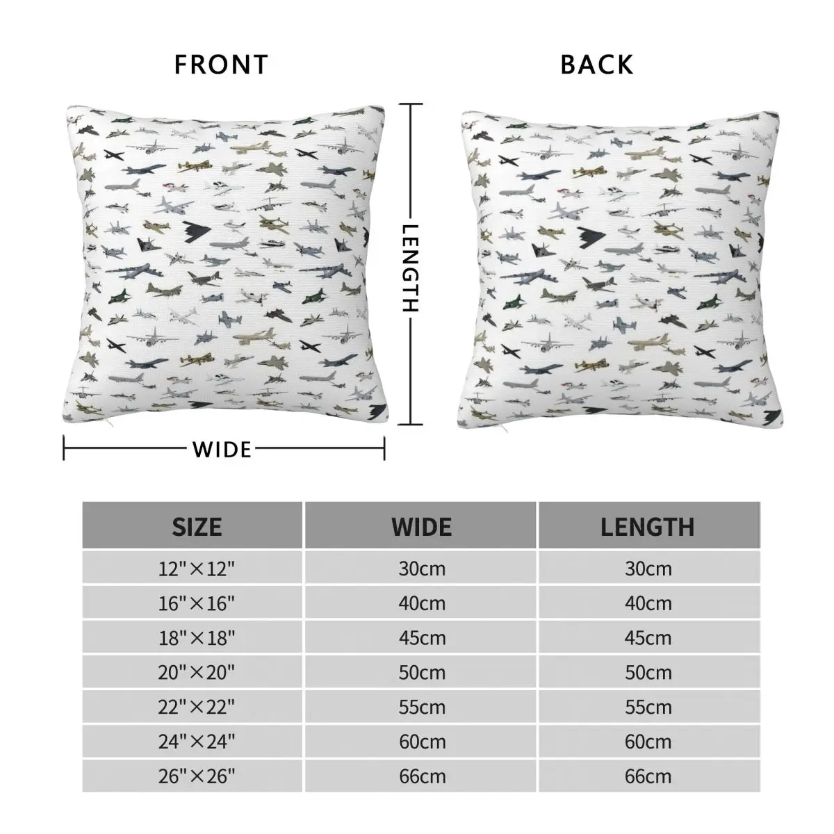 American Military Airplanes Square Pillowcase Polyester Linen Velvet Printed Zip Decorative Pillow Case Car Cushion Cover