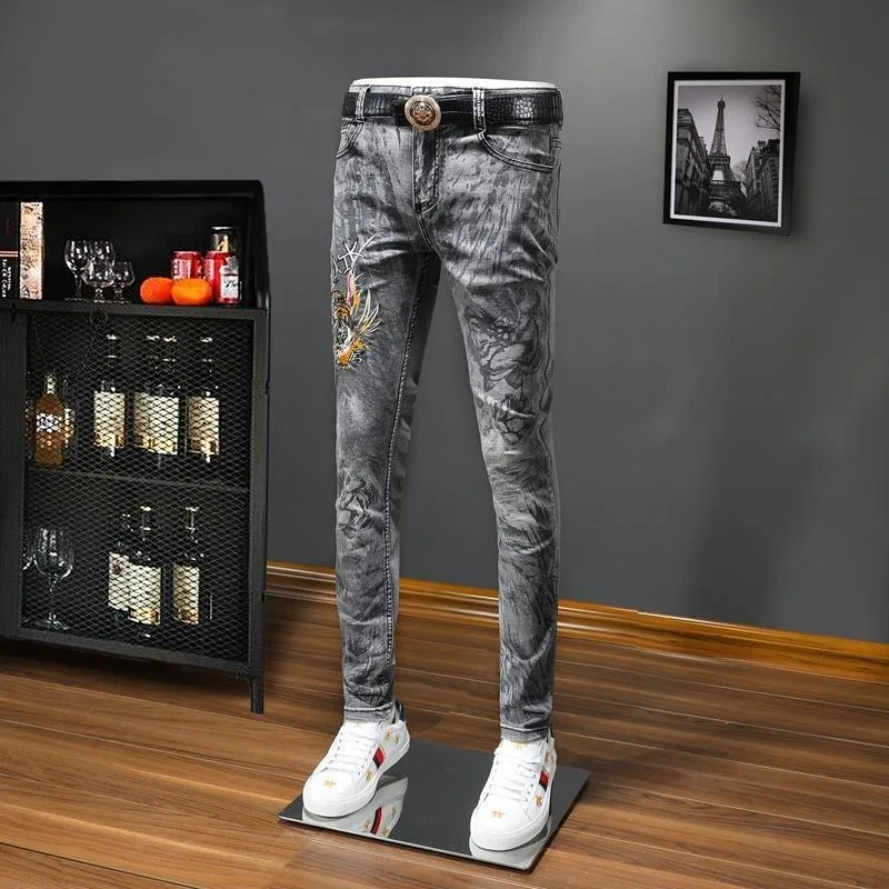 Jeans slim pour hommes, pantalons skinny, quatre saisons, haute qualité, vêtements masculins, beau, dominateur, Y2K