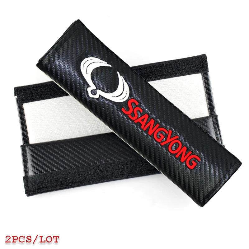 Carbon Fiber Leather Car Safety Belt Shoulder Cover Breathable Protection Cushion For Ssangyong Rexton Kyron Korando actyon car