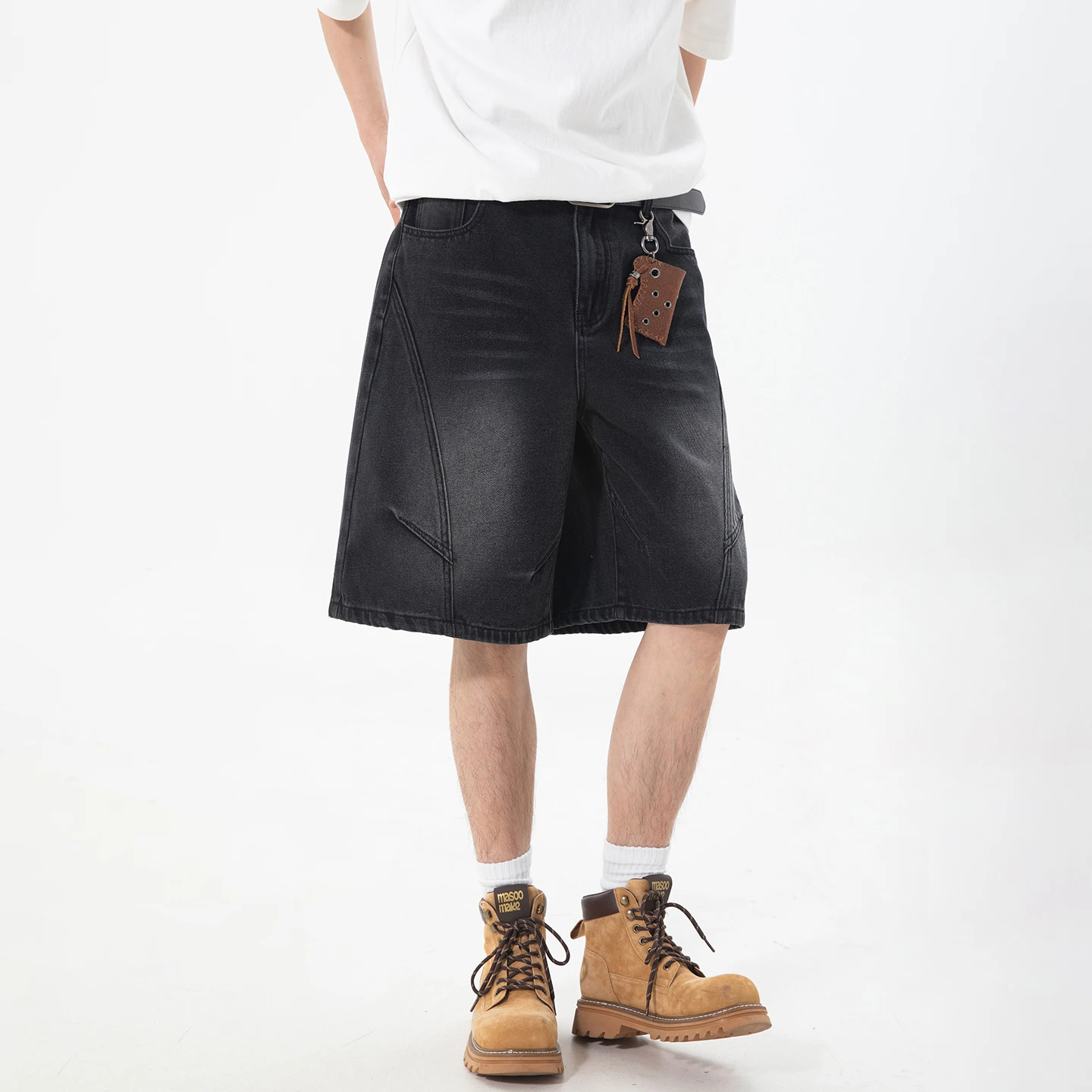 Structure Divided Washed Denim Shorts Men Spring and Summer New Style Retro Old Fashion Brand Japanese All-match Loose Shorts