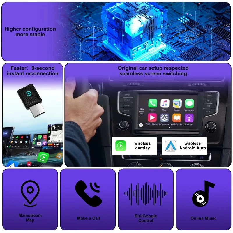 CP025 Wired To Wireless CarPlay Box Car Interconnection Box Smart Portable Interconnection Adapter