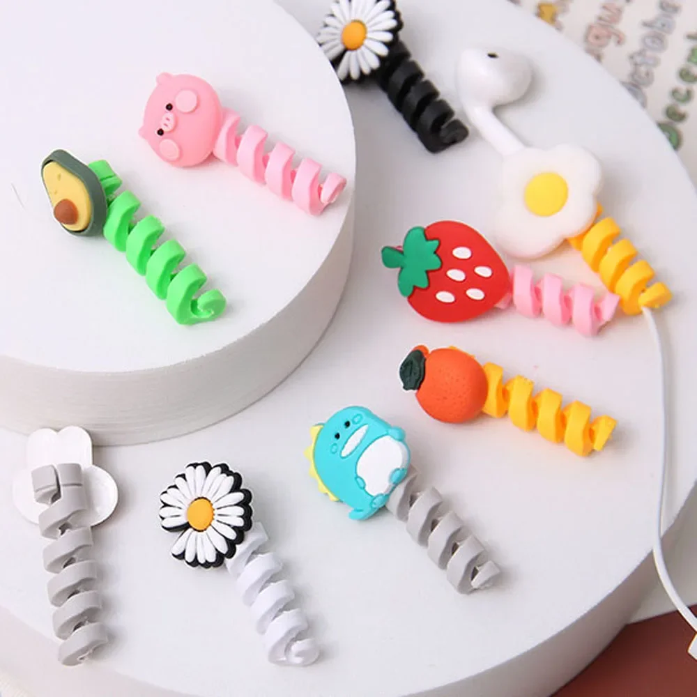 1Pc Cartoon Spiral USB Protector Charging Cable Saver Silicone Bobbin Winder for Cell Phone