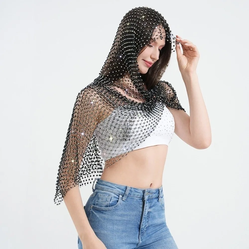 

Western Style Hollow Out Sparkling Diamond Shawl Sexy Personality-filled Scarf Through Headband Women