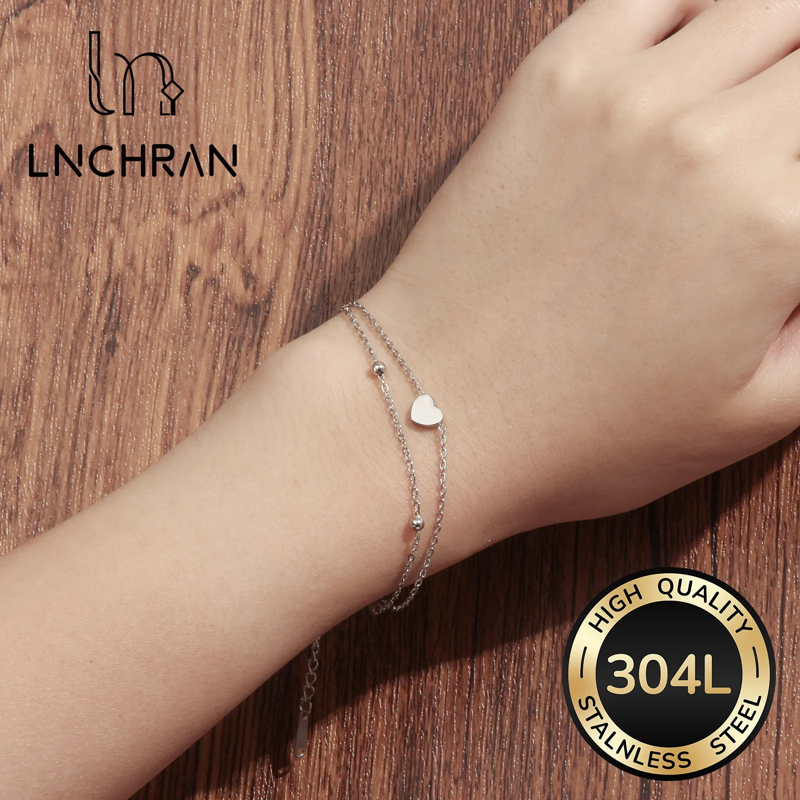 

Golden Double Layer Heart Charm Bracelet 304L Stainless Steel for Women