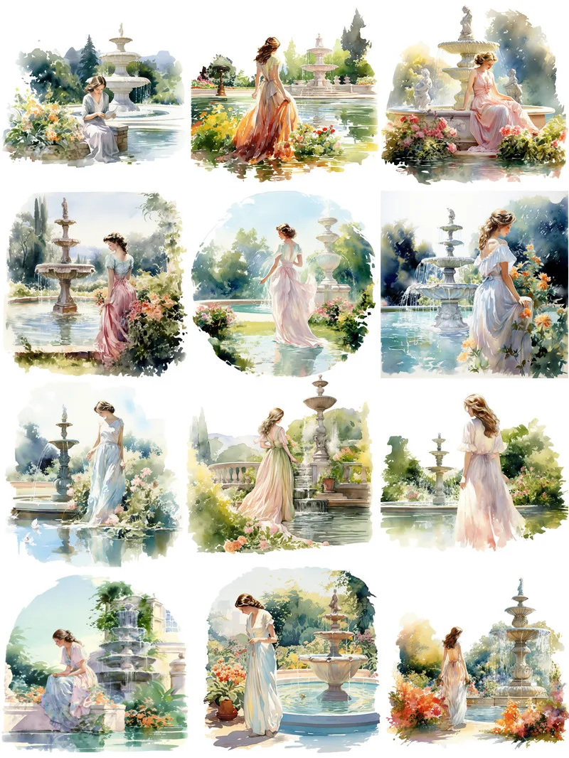 Fountain Girl Stickers Crafts And Scrapbooking stickers kids toys book Decorative sticker DIY Stationery