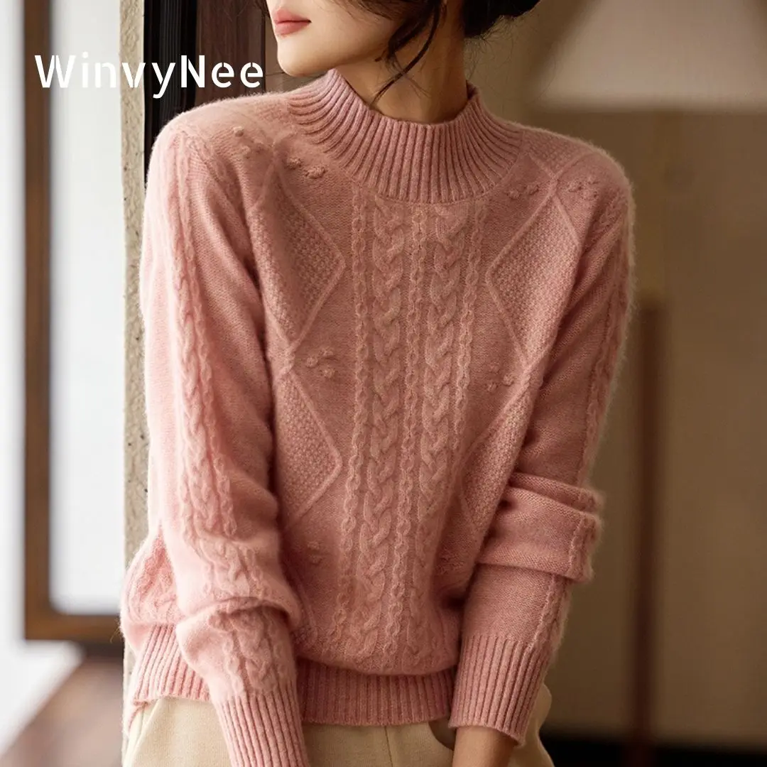 

WinvyNee женские шерстяные свободные пуловеры с длинными рукавами и воротником-стойкой, топы, теплый трикотаж, осенне-зимняя женская одежда A1573027