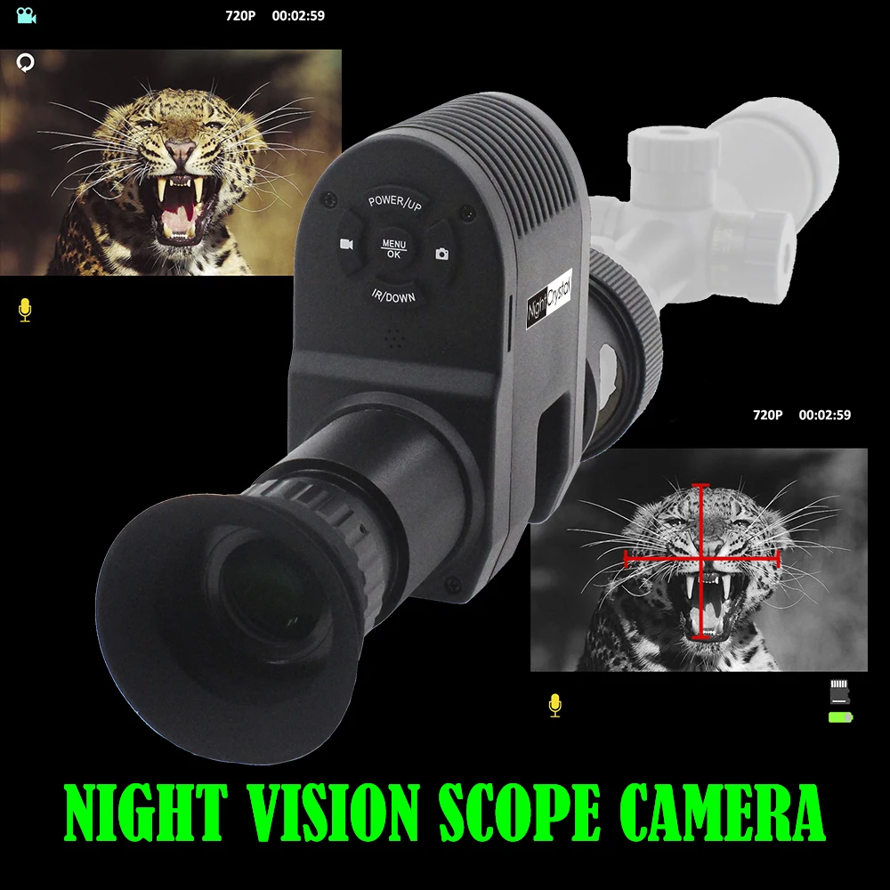 Megaorei3 Monocular Rifle Scope, Night Vision, Add-on 720p Camcorder, Video Hunting Camera, Built-in IR Torch and Screen