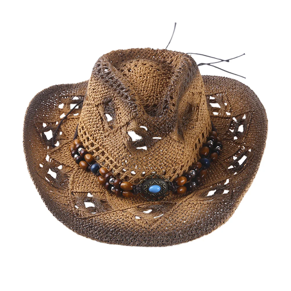 

1pc Cowboy Straw for Men Women Deep Brown Summer Straw Cowboy Hat Men Sunshade Outdoor Beach Hat Lightweight Fashion Party Props