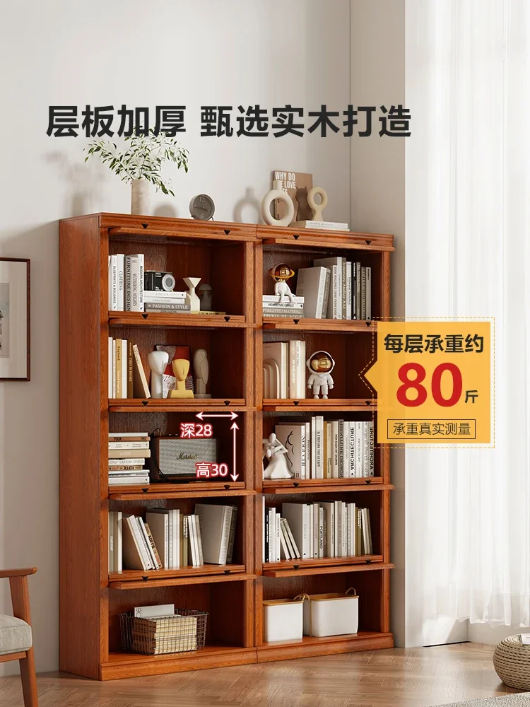 Solid wood bookcase, locker integrated whole wall with cabinet door with glass door bookshelf