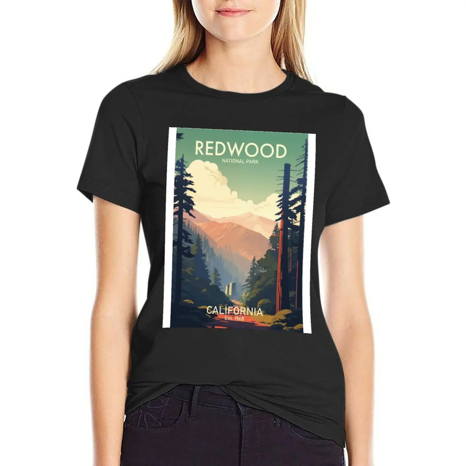 REDWOOD NATIONAL PARK Traditional Travel Poster T-Shirt funnys aesthetic clothes animal print Women clothes