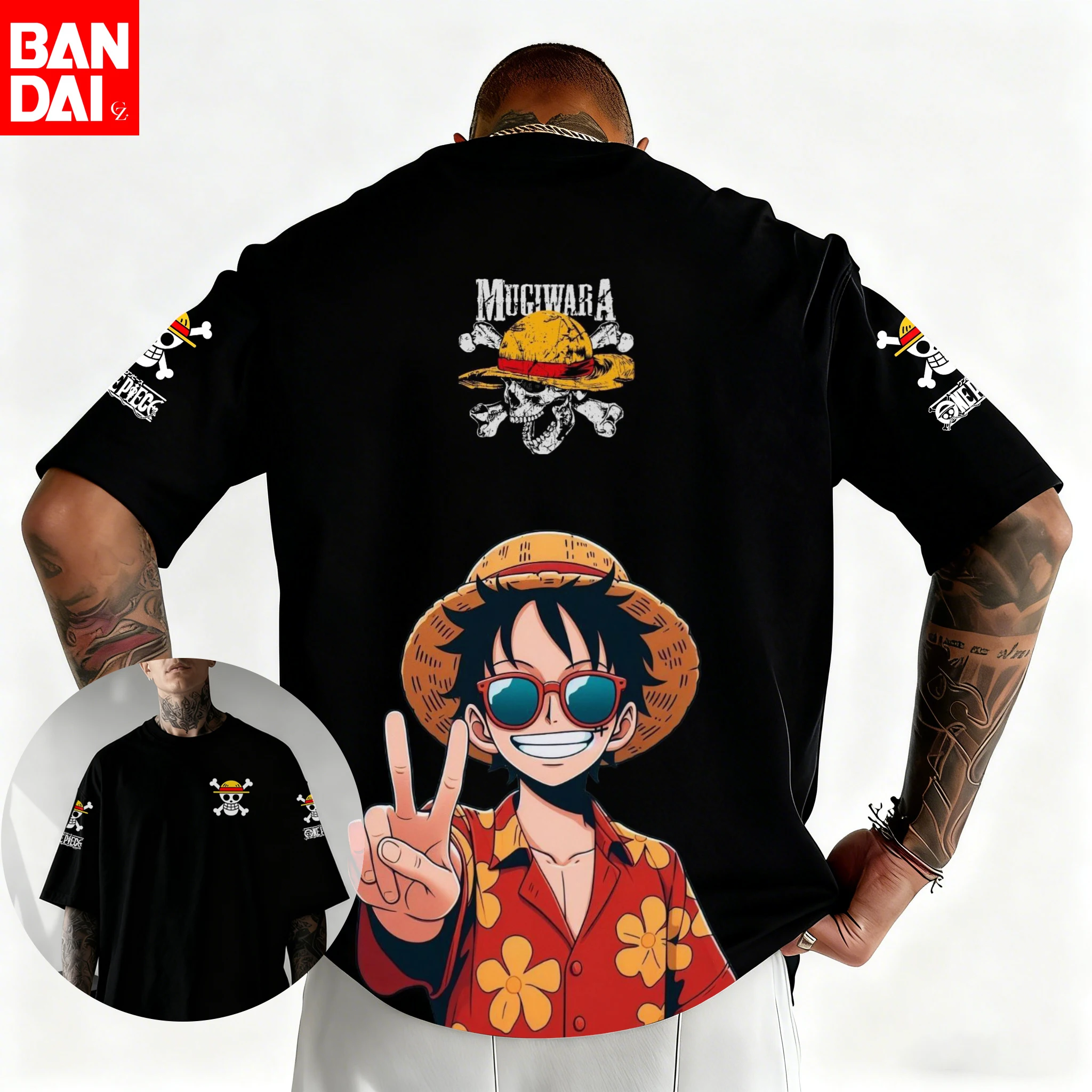 

One Piece 2026 Summer Men T-shirt Streetwear Anime Graphic Oversized Short Sleeve Casual Daily Wear One Piece Crew Skull Logo