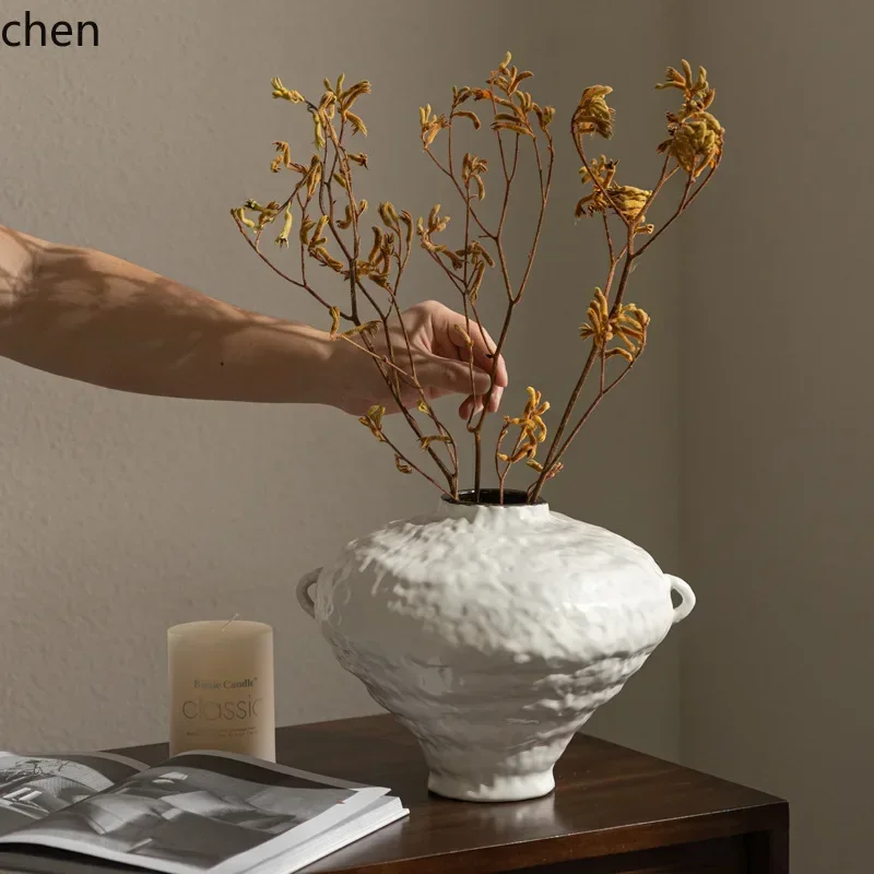 Hp-1 Wabi-Sabi Style Ceramic Vase Decorative Ornament Niche Boutique Model Room Exhibition Hall High-End Vintage