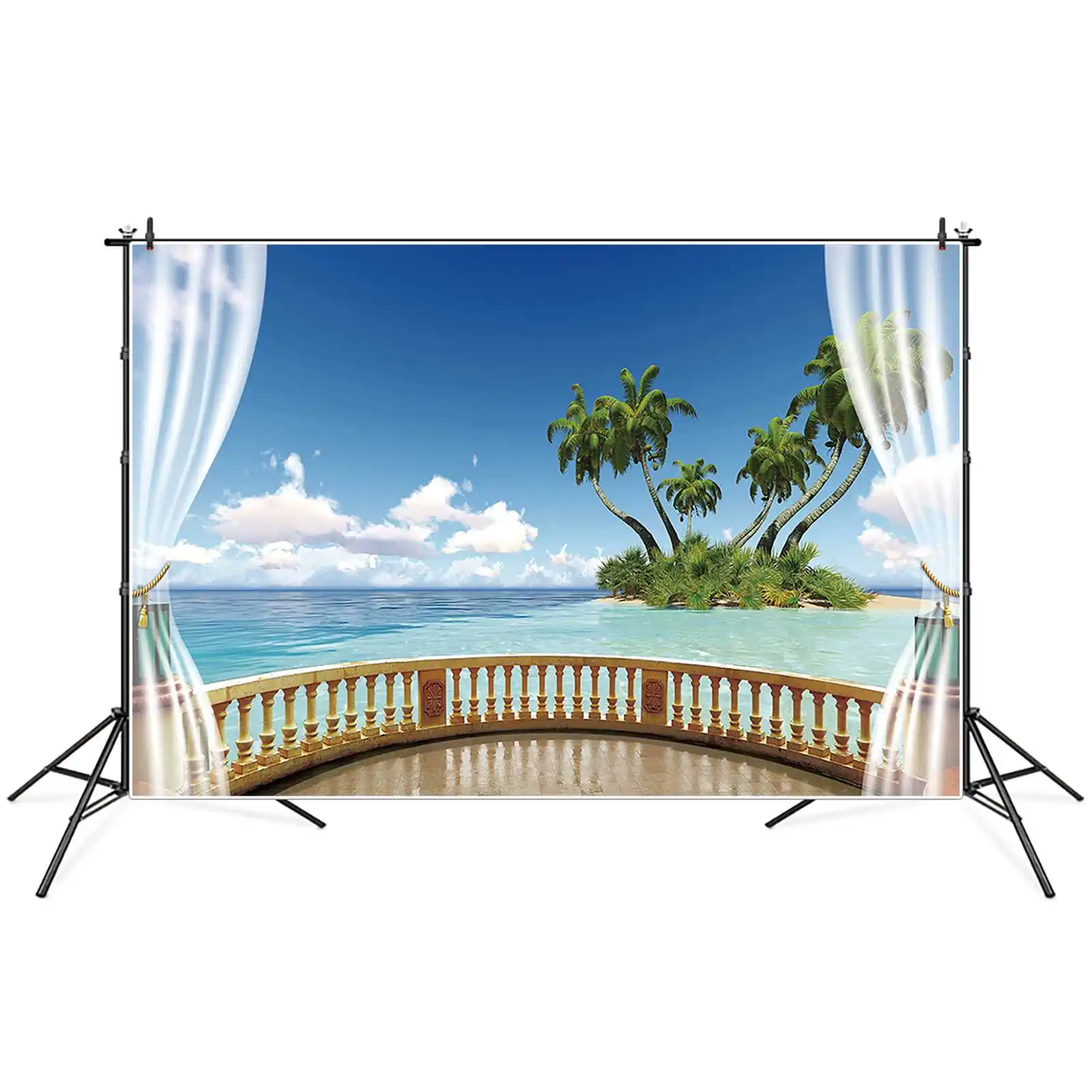 MOON.QG-fundo de praia tropical para mulheres, folhas de palmeira, cenários oceânicos azuis, adereços personalizados de fotocall de festa, fundo de férias