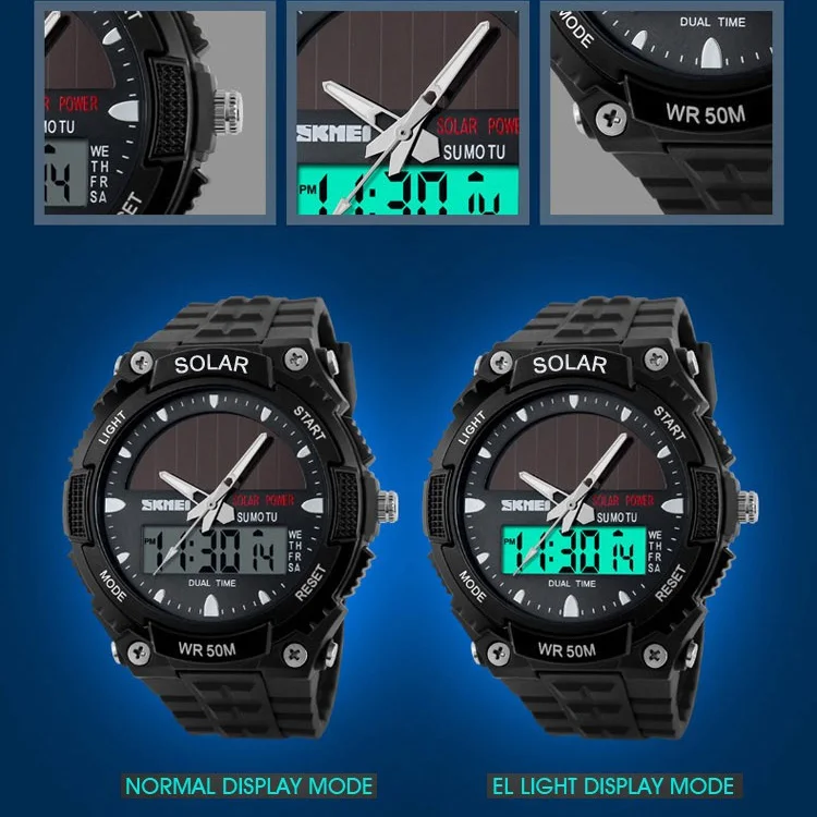 SKMEI Brand Solar Powered Men Sports Watches Outdoor Military LED Watch Fashion Digital Quartz Watches Multifunction
