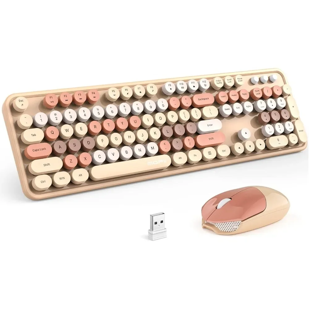 

Wireless Keyboard and Mouse Combo,2.4GHz Retro Full-Size Keyboard with Number Pad and Cute Wireless Mouse for