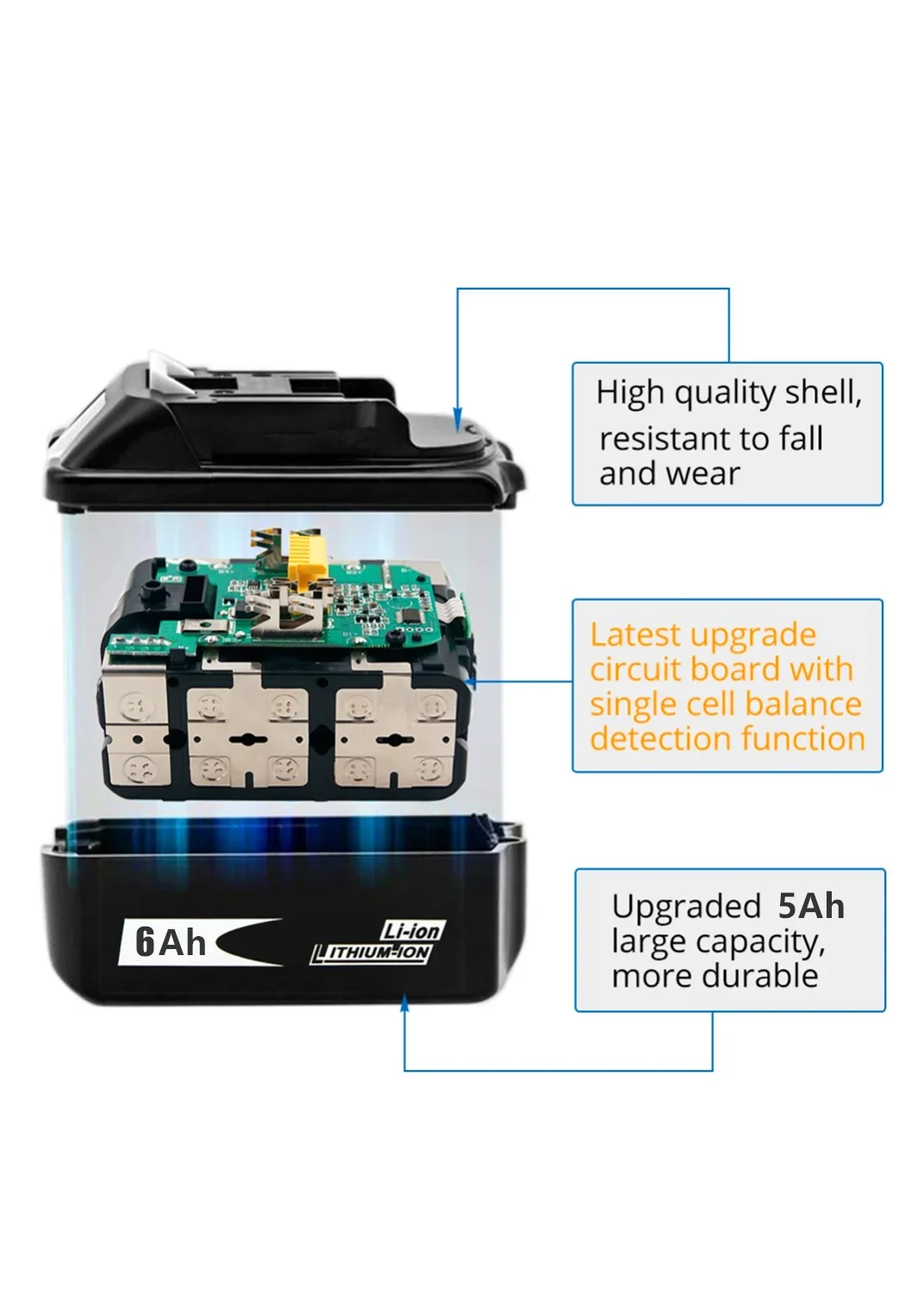 BL1860 18V 6A Li-Ion Power Tools akku für  BL1830 BL1840 BL1850 mit NEUE Einzelne Zelle Balance Schutz