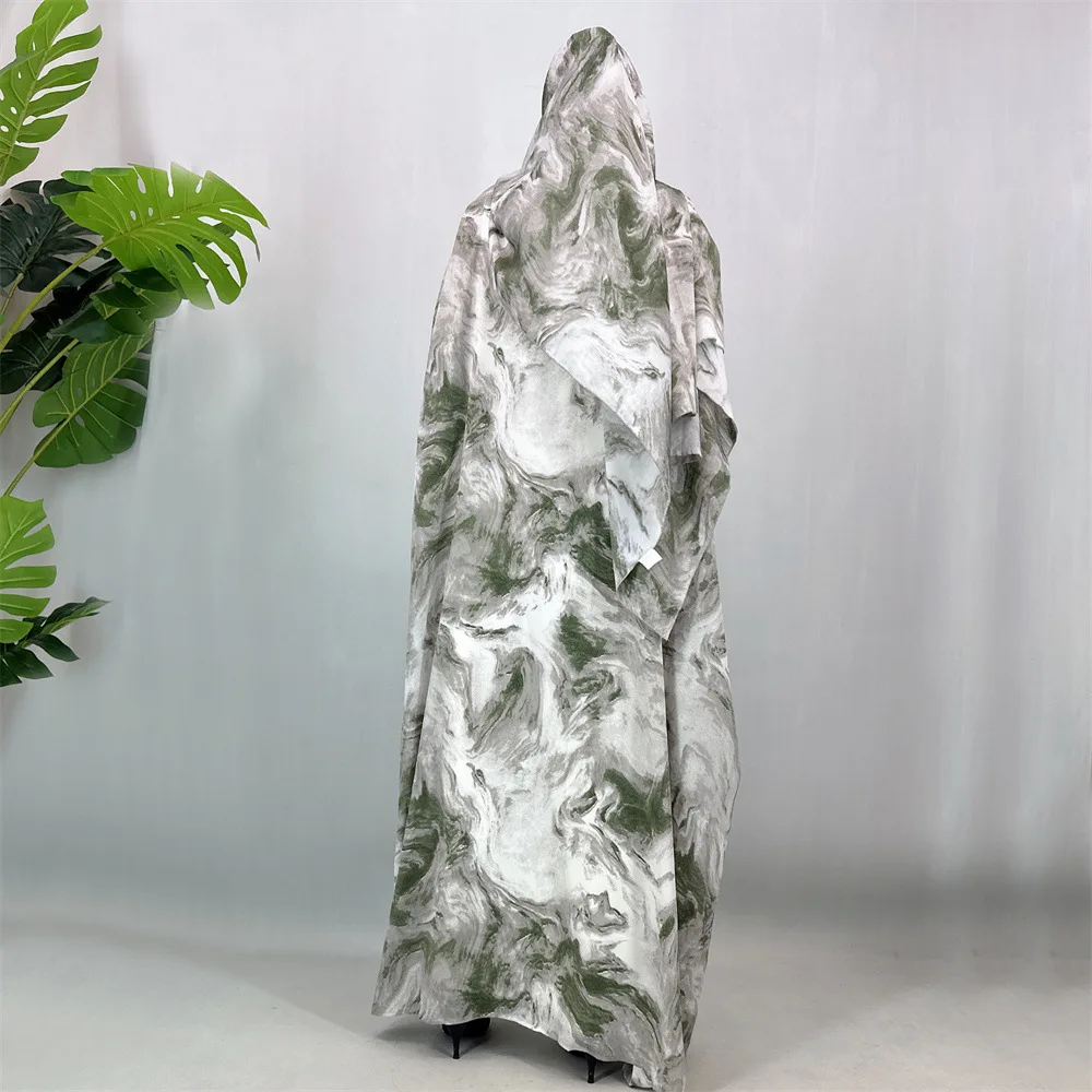 

Fashion Set Printed Muslim Batwing Sleeve Cardigan Loose Elegant with Headscarf Abaya