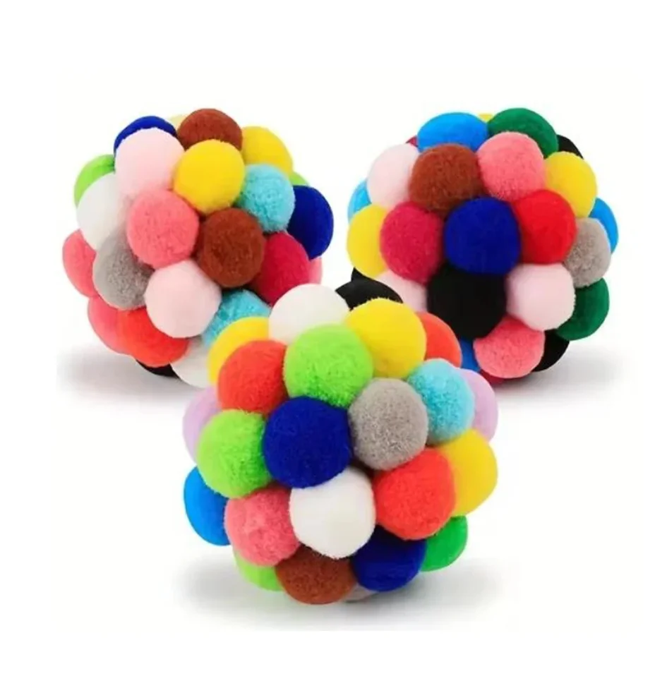 Hot cat Toys Pet Toy Cat Plush Ball Toys Pet Bouncy Bell Ball Toy Colorful Pompoms Pet Supplies Random Color