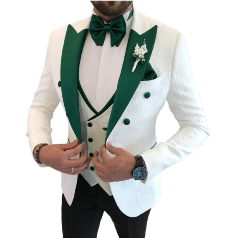 Floral Men Suits for Wedding with Double Breasted Formal Groom Tuxedo 2024 Custom Male Fashion Suit Jacket with Vest Black Pants