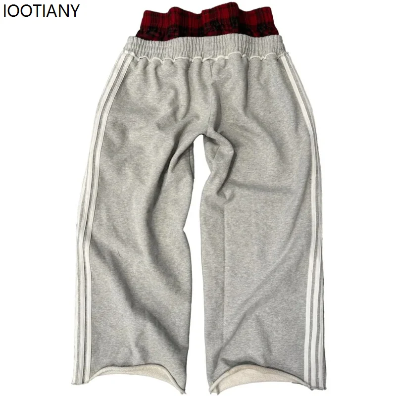 Y2k Retro Striped Women's Sports Pants Harajuku Splicing Korean Fashion Loose Straight Pants Street High Waist Hip Hop Pants
