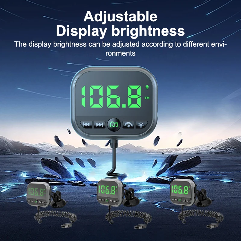 جهاز إرسال FM للسيارة USB 5.3 مع بلوتوث متطابق، يلعب AUX وMP3، قارئ بطاقات TF، يتميز بمراقبة سرعة HUD GPS #4