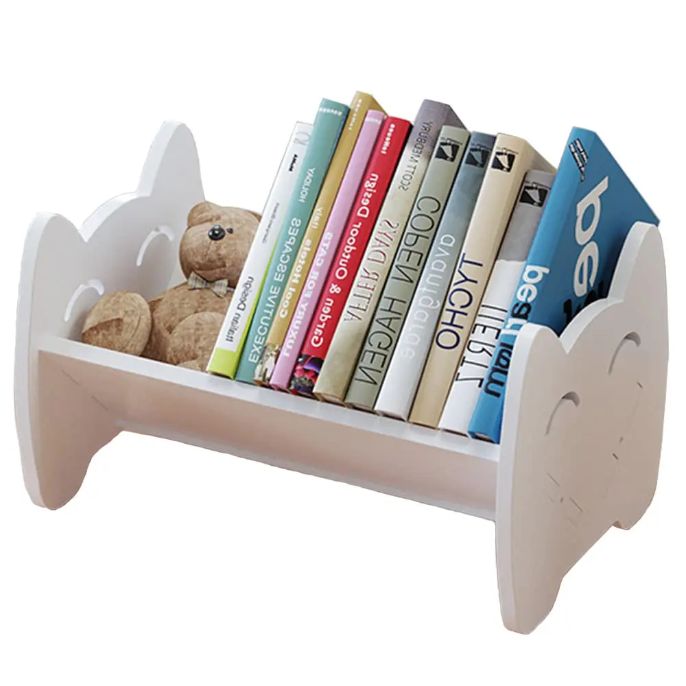 

Kids Bookcase Small Desktop Children Bookshelf Storage Display Rack, White Book Organizer For Kids Room (White)