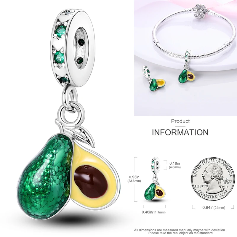 Frucht-Charm 925 Sterling Silber Erdbeere Kirsche Avocado Perlenanhänger Passend für Europäische Armbänder DIY Damenschmuck Geschenk 2026 – Detail 23