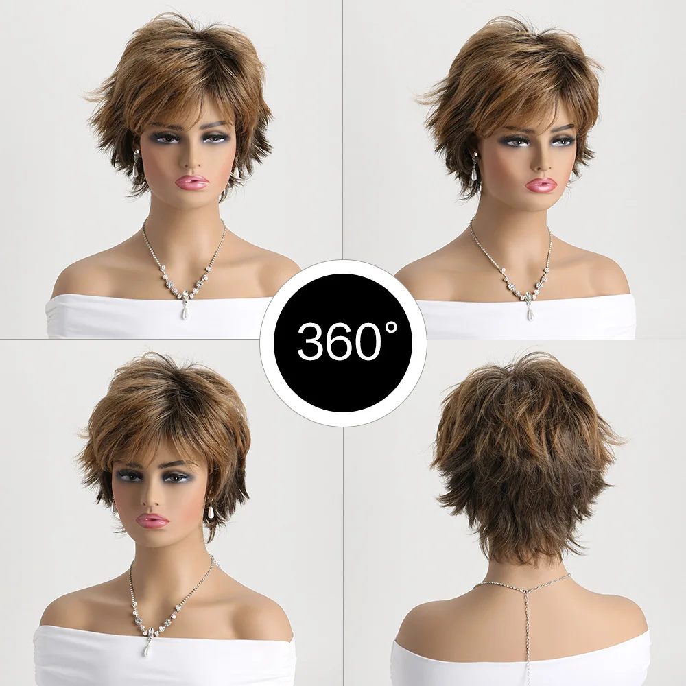European and American realistic fluffy short curly wig, synthetic fiber hair headpiece, natural