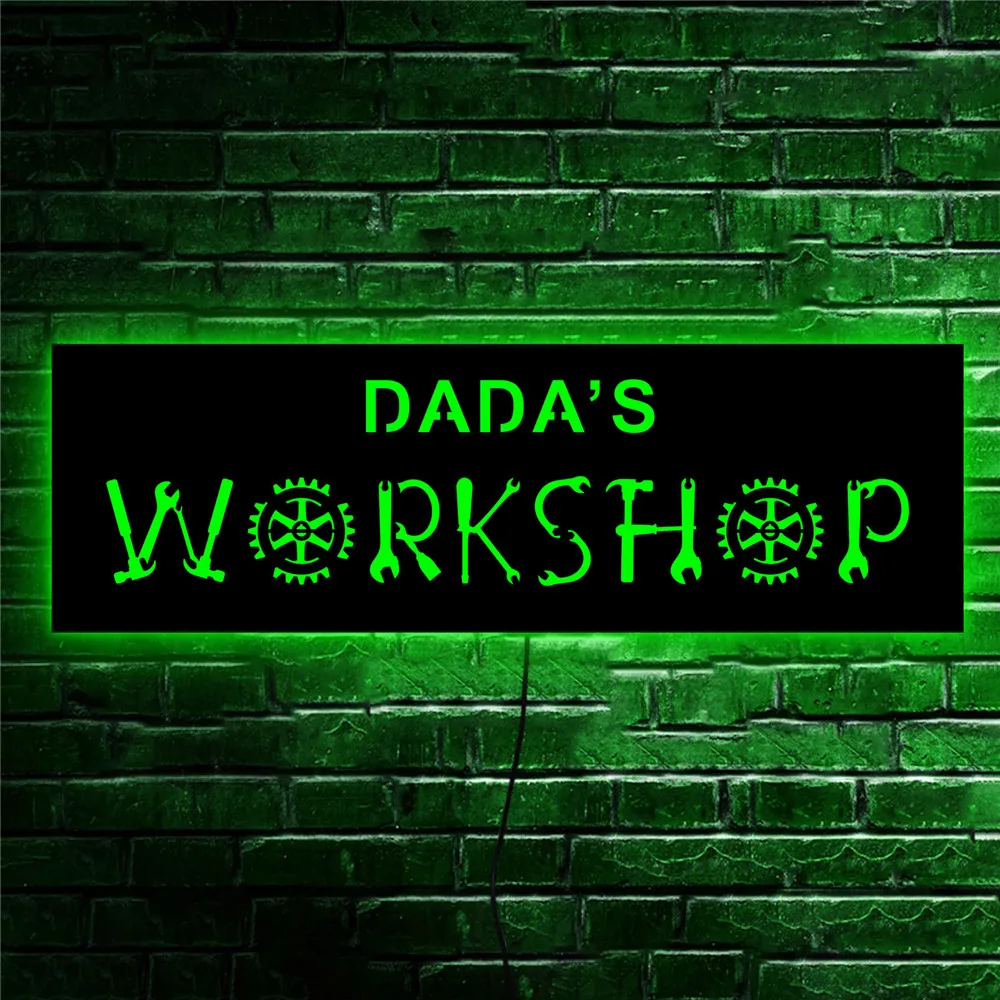 

Custom RGB LED Neon Wall Light Dad Workshop Wood Sign Lamp Personalized Name Garage Sign for Home Room Decor Sconce Wall Lamps