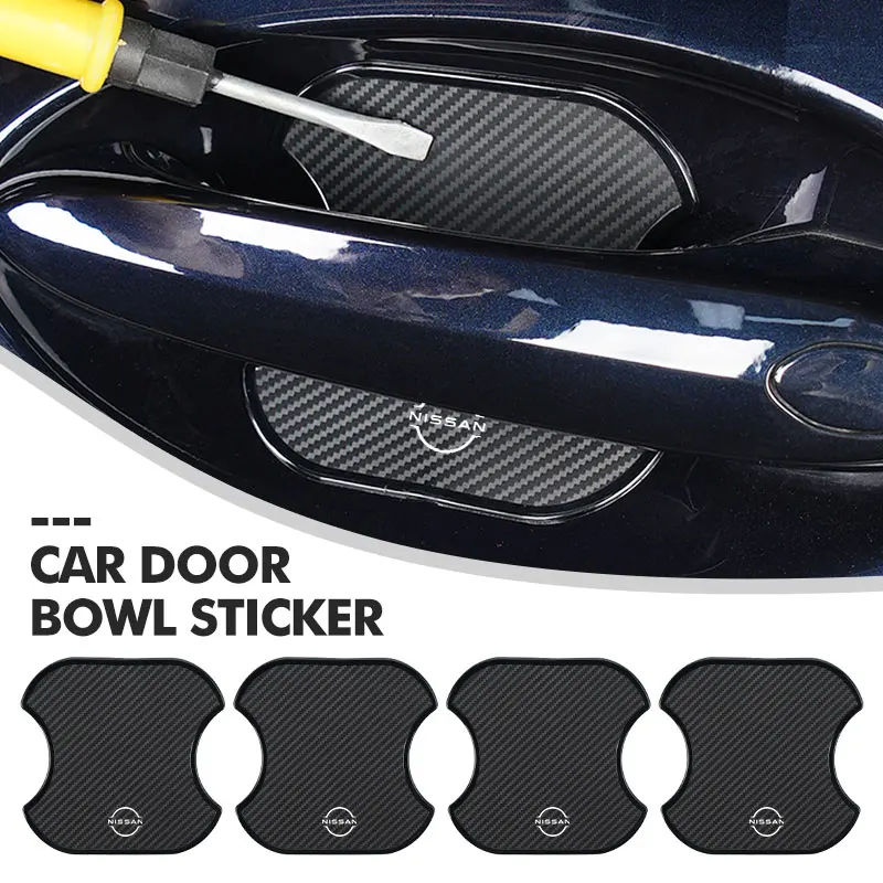 ملصقات مقبض باب السيارة طبقة رقيقة واقية مضادة للخدش من الكربون لنيسان نافارا ألميرا سنترا روج باثفندر سيلفي ليف