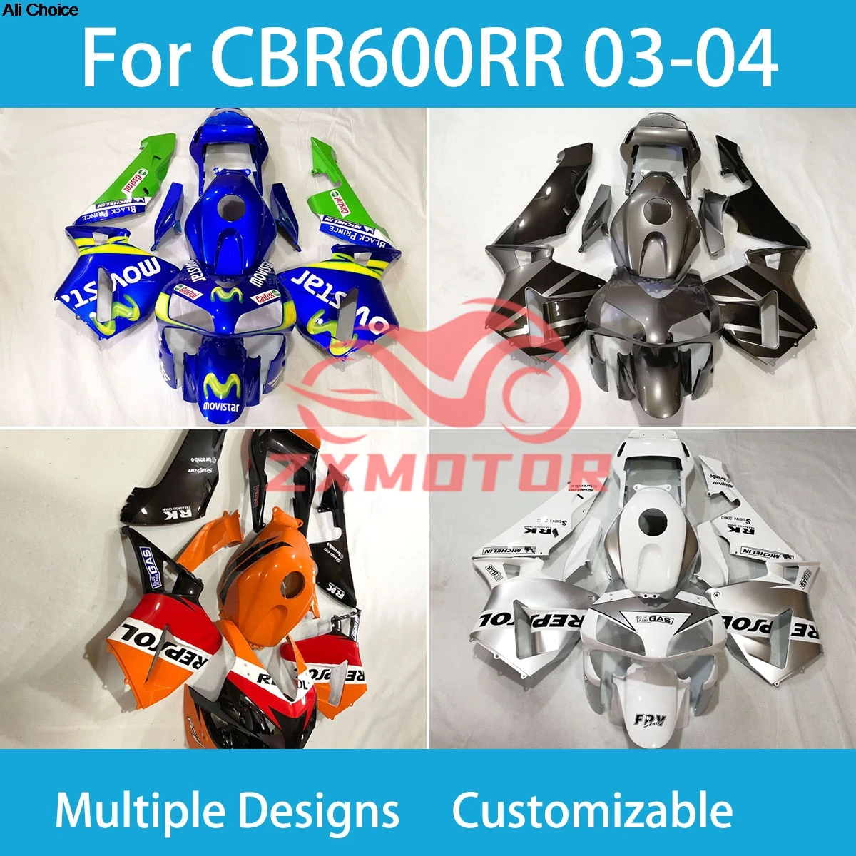 

Подходит для Honda CBR600RR 03 04, комплект обтекателей CBR 600RR 2003 2004, бесплатные обтекатели для мотоциклов на заказ