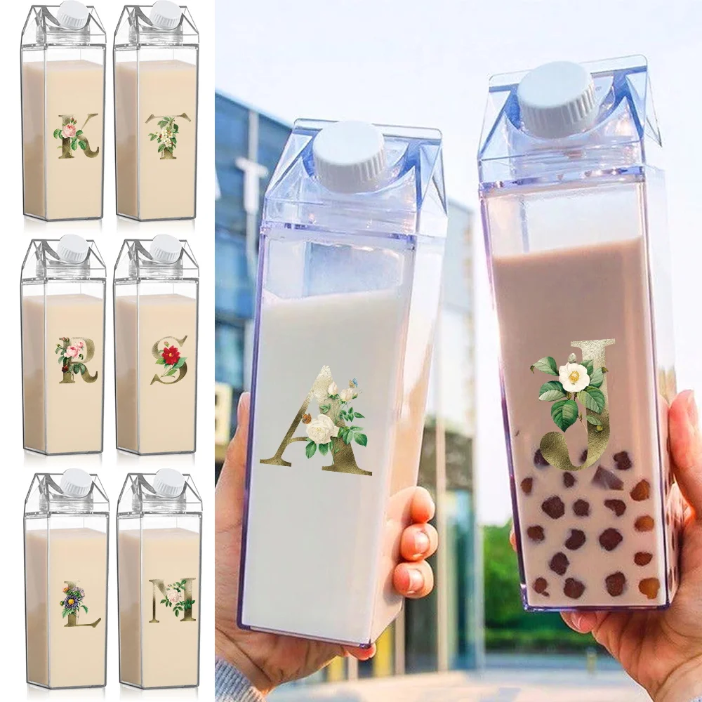 

Sealed 1000ml Milk Cup Storage Travel Coffee Tea Juice Milk Carton Outdoors Large Capacity Container Golden Flower Pattern