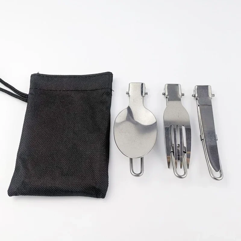 Portable Tableware Set Outdoor Stainless Steel Folding Tableware Set Camping Foldable Knife Fork Spoon Set Travel Tableware