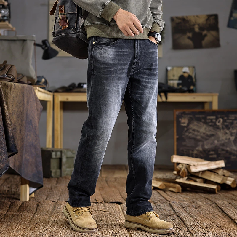 

JXNH152 New American retro washed old jeans men tide brand loose straight casual trousers