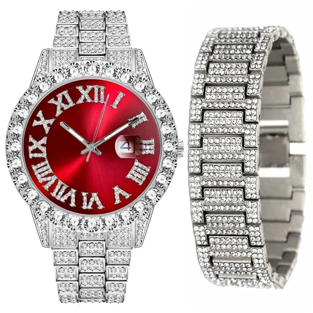 

Водонепроницаемые часы Iced Out с функцией календаря, дизайн с покрытием, кварцевые наручные часы, дисплей даты, мужские часы в стиле хип-хоп, мужская мода