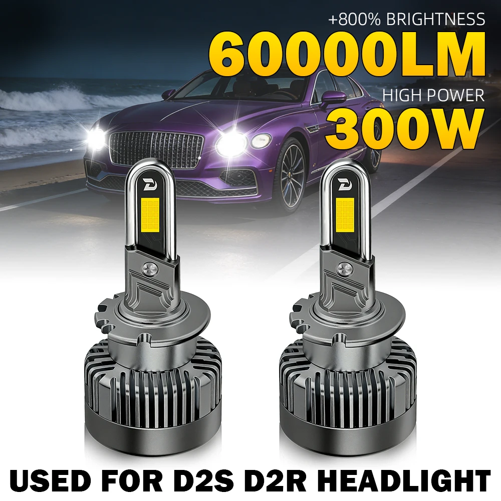 

2 шт. светодиодные лампы D2S D2R для фар, Canbus, 300 Вт, 60000 лм, автомобильные лампы 9980 с чипом CSP, d2s d2r, ксеноновые HID, 6000K, белый свет, 12В 24В, с вентилятором