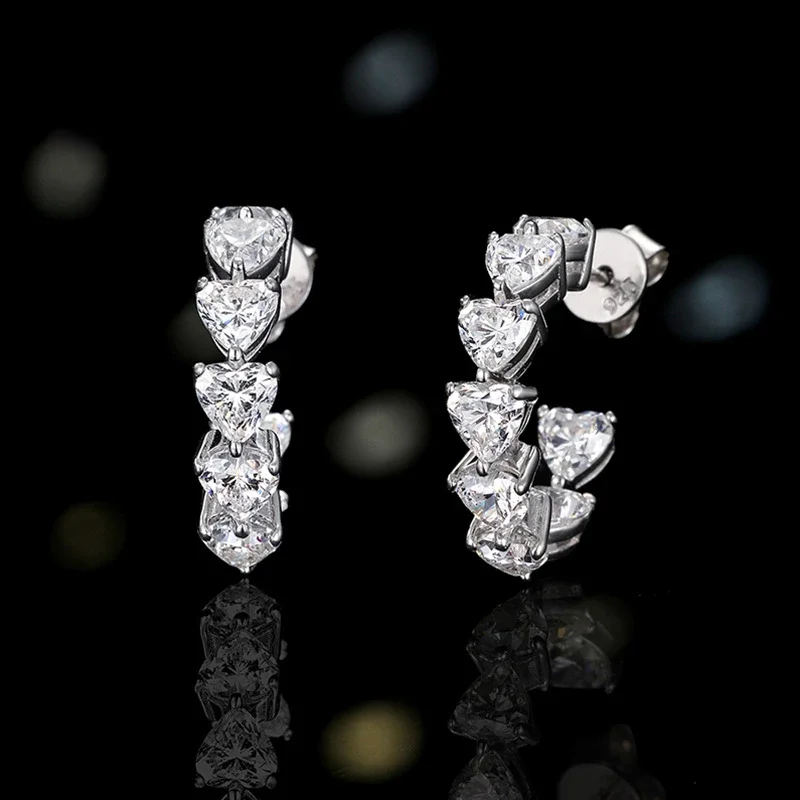 

Shining U S925 Silver Earrings Heart Shape High Carbon Diamond Gemstone Fine Jewelry for Women Gift