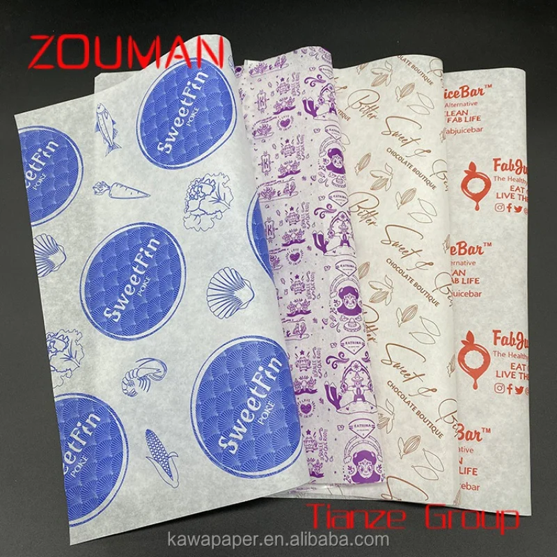 Custom , customized wax paper for food greaseproof hamburger sandwich paper for food packaging